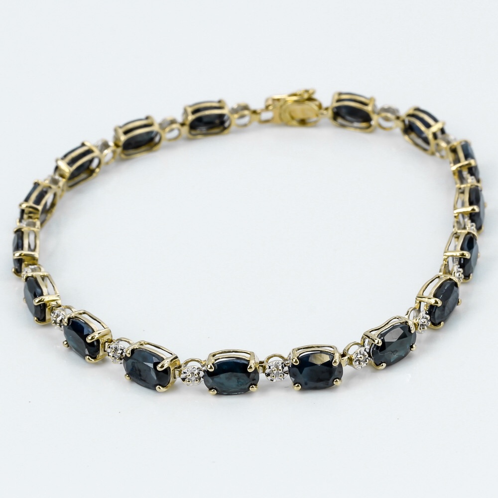 Vintage 10k Yellow Gold Oval Sapphire & Diamond Anniversary / Tennis Bracelet